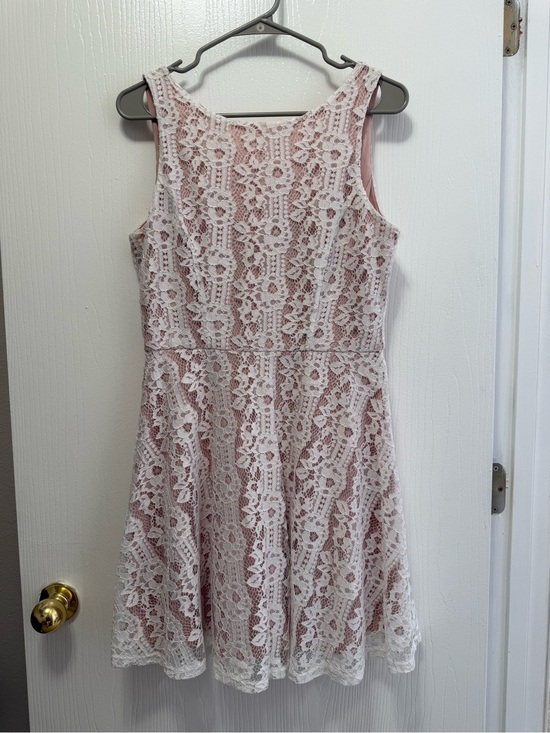 Speechless Dresses & Skirts - Speechless White Lace Pink Lined Fit & Flare Mini Dress Size Size Large